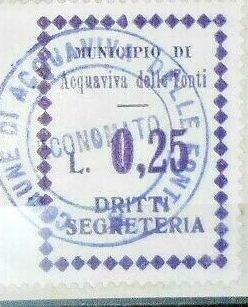 Marca da Bollo del Comune di ACQUAVIVA DELLE FONTI su Carta Bianca di dimensioni mm