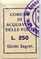 Marca da Bollo del Comune di ACQUAVIVA DELLE FONTI su Carta Bianca di dimensioni 14,5 x 22 mm