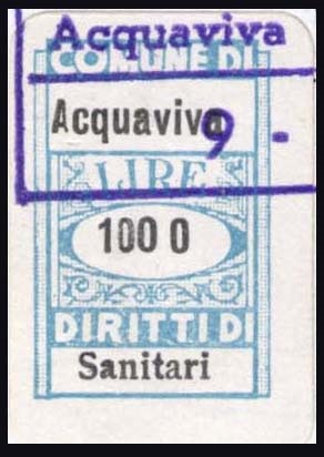 Marca da Bollo del Comune di ACQUAVIVA DELLE FONTI su Carta Bianca di dimensioni 15,5 x 23 mm