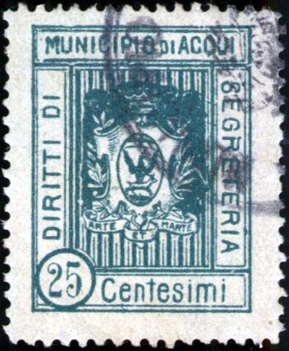 Marca da Bollo del Comune di ACQUI TERME su Carta Bianca Sottile di dimensioni 22 x 29 mm
