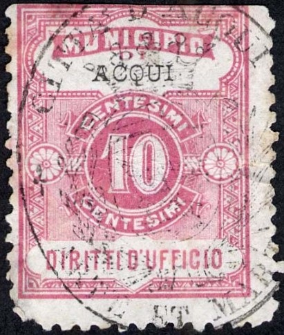 Marca da Bollo del Comune di ACQUI TERME su Carta Bianca Sottile di dimensioni 23 x 31 mm