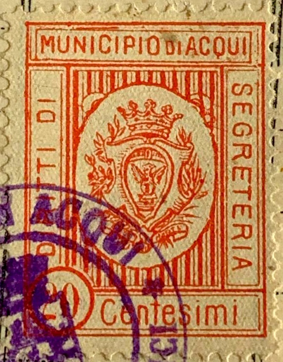 Marca da Bollo del Comune di ACQUI TERME su Carta Bianca Sottile di dimensioni 22 x 28,5 mm