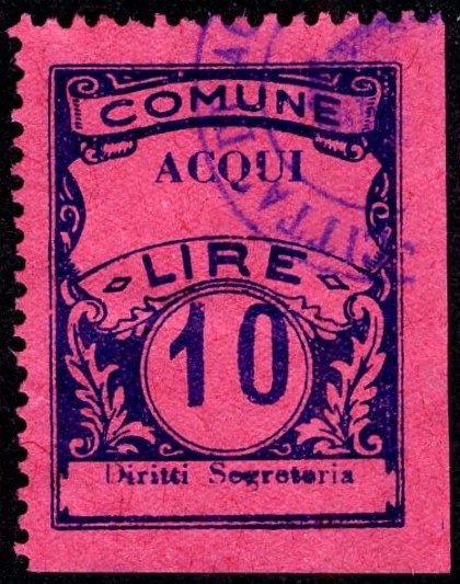 Marca da Bollo del Comune di ACQUI TERME su Carta Colorata di dimensioni 22,5 x 29,5 mm