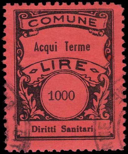 Marca da Bollo del Comune di ACQUI TERME su Carta Colorata di dimensioni 22,5 x 29,5 mm