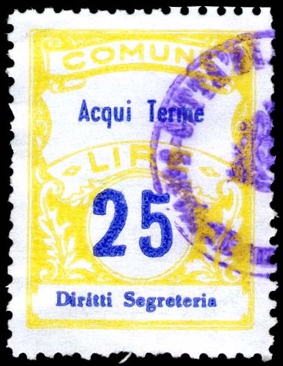 Marca da Bollo del Comune di ACQUI TERME su Carta Bianca di dimensioni 22 x 30 mm