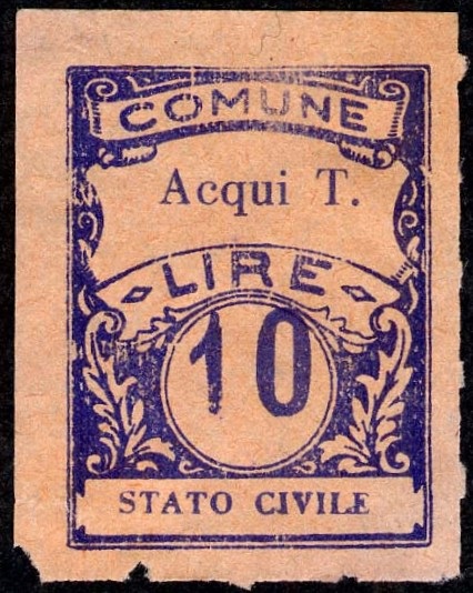 Marca da Bollo del Comune di ACQUI TERME su Carta Bianca di dimensioni 22,5 x 29,5 mm