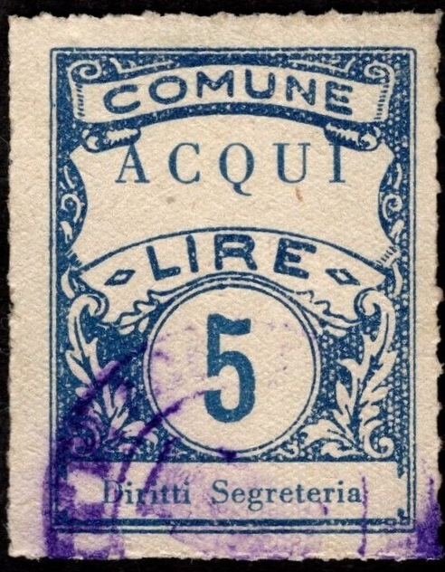 Marca da Bollo del Comune di ACQUI TERME su Carta Bianca di dimensioni 22,5 x 29,5 mm