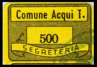 Marca da Bollo del Comune di ACQUI TERME su Carta Colorata di dimensioni 20 x 14 mm