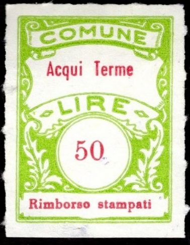 Marca da Bollo del Comune di ACQUI TERME su Carta Bianca di dimensioni 22 x 29 mm