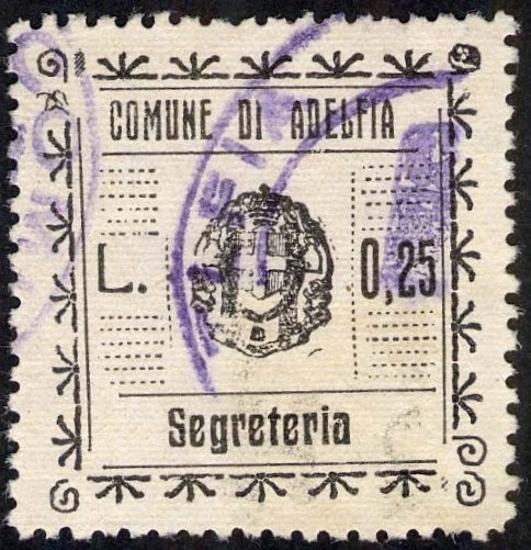 Marca da Bollo del Comune di ADELFIA su Carta Bianca Sottile di dimensioni 26,5 x 28,5 mm