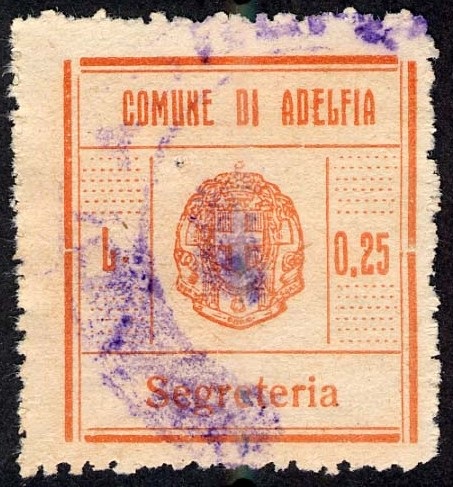 Marca da Bollo del Comune di ADELFIA su Carta Bianca Sottile di dimensioni 24 x 26,5 mm