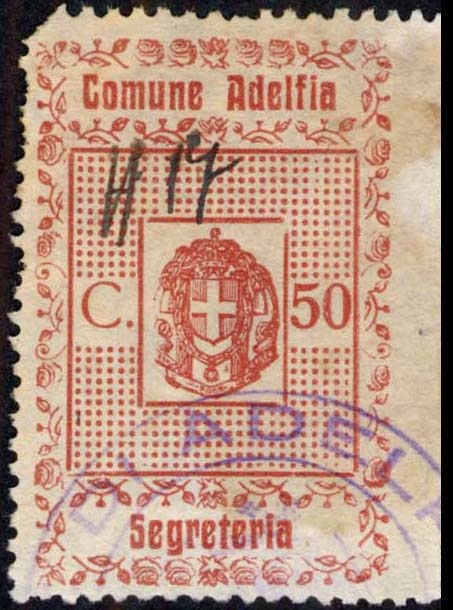 Marca da Bollo del Comune di ADELFIA su Carta Bianca di dimensioni 25 x 38,5 mm