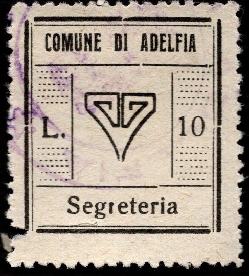 Marca da Bollo del Comune di ADELFIA su Carta Bianca Sottile di dimensioni 24,5 x 27 mm
