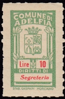 Marca da Bollo del Comune di ADELFIA su Carta Bianca di dimensioni 17 x 29,5 mm