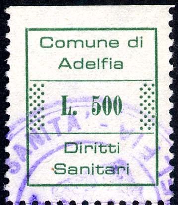 Marca da Bollo del Comune di ADELFIA su Carta Bianca di dimensioni 19 x 22,5 mm