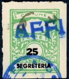 Marca da Bollo del Comune di AFFI su Carta Bianca di dimensioni 22,5 x 29 mm
