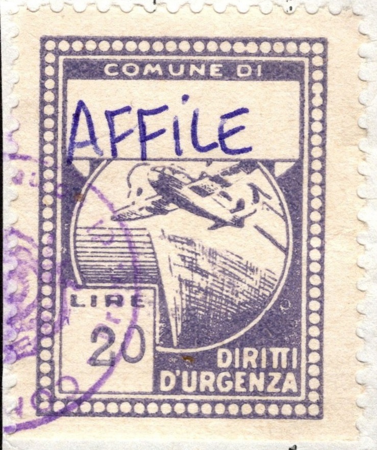 Marca da Bollo del Comune di AFFILE su Carta Bianca di dimensioni 23 x 29,5 mm