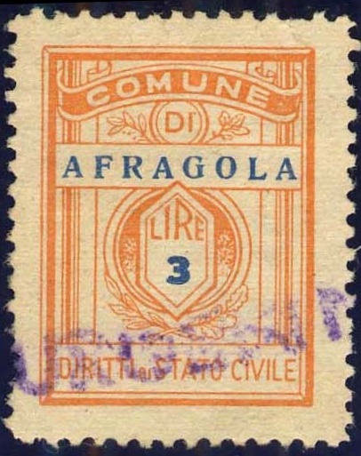 Marca da Bollo del Comune di AFRAGOLA su Carta Bianca di dimensioni 20,5 x 27,5 mm