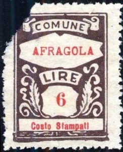 Marca da Bollo del Comune di AFRAGOLA su Carta Bianca di dimensioni 22,5 x 30.5 mm