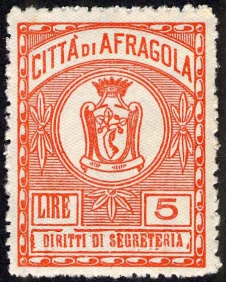 Marca da Bollo del Comune di AFRAGOLA su Carta Bianca di dimensioni 25 x 33 mm
