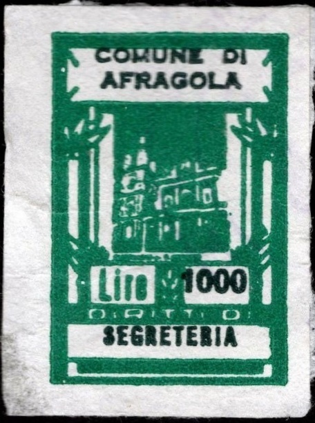 Marca da Bollo del Comune di AFRAGOLA su Carta Bianca di dimensioni 20,5 x 30,5 mm