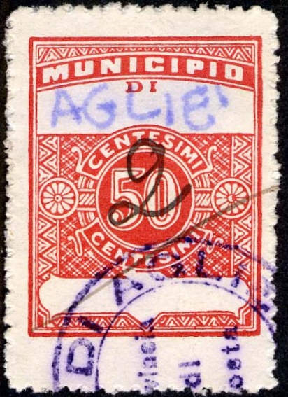 Marca da Bollo del Comune di AGLIE´ su Carta Bianca di dimensioni 23,5 X 30 mm