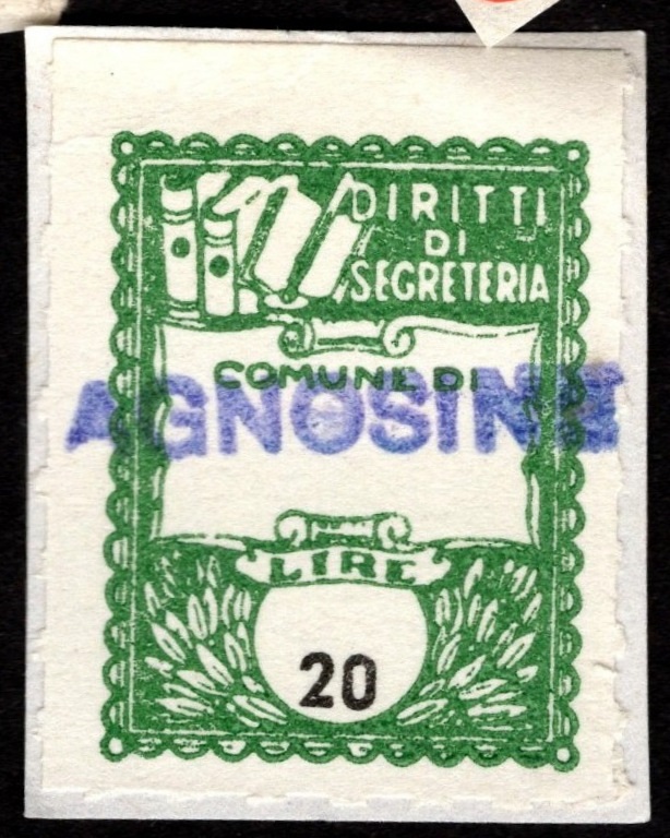Marca da Bollo del Comune di AGNOSINE su Carta Bianca di dimensioni 18 x 21 mm
