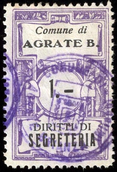 Marca da Bollo del Comune di AGRATE BRIANZA su Carta Bianca di dimensioni 20 x 30,5 mm