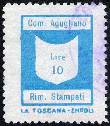 Marca da Bollo del Comune di AGUGLIANO su Carta Bianca di dimensioni 21 X 27 mm