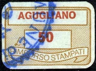 Marca da Bollo del Comune di AGUGLIANO su Carta Bianca di dimensioni 20 x 14 mm