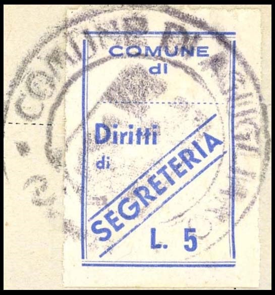 Marca da Bollo del Comune di AGUGLIANO su Carta Bianca di dimensioni 21 X 27 mm