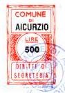 Marca da Bollo del Comune di AICURZIO su Carta Bianca di dimensioni 16,5 x 27,5 mm