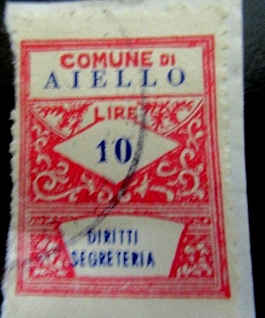 Marca da Bollo del Comune di AIELLO DEL SABATO su Carta Bianca di dimensioni 21,5 x 28,5 mm