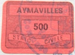 Marca da Bollo del Comune di AYMAVILLES su Carta Colorata di dimensioni 19,5 x 14 mm