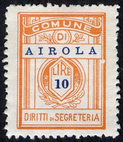 Marca da Bollo del Comune di AIROLA su Carta Bianca Sottile di dimensioni 21 x 28 mm