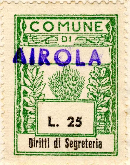 Marca da Bollo del Comune di AIROLA su Carta Bianca di dimensioni 24 x 33 mm