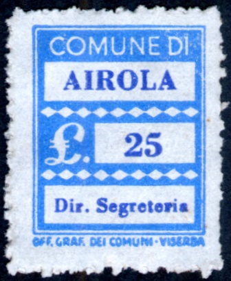 Marca da Bollo del Comune di AIROLA su Carta Bianca di dimensioni 20 x 28 mm