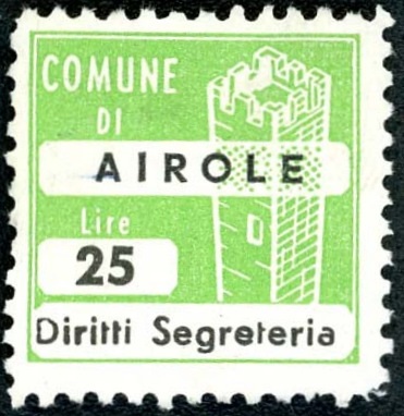 Marca da Bollo del Comune di AIROLE su Carta Bianca di dimensioni 20 x 20 mm