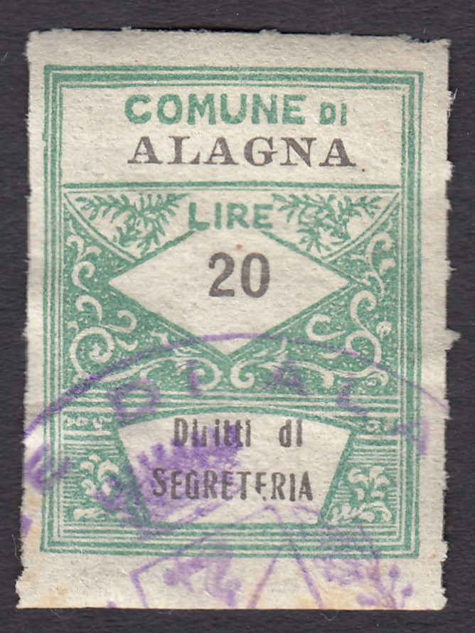 Marca da Bollo del Comune di ALAGNA PAVIA su Carta Bianca di dimensioni 21 x 28 mm