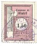 Marca da Bollo del Comune di ALATRI su Carta Bianca Sottile di dimensioni 23,5 x 30 mm