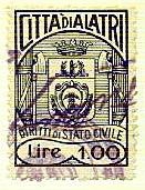 Marca da Bollo del Comune di ALATRI su Carta Bianca Sottile di dimensioni 24 x 33 mm