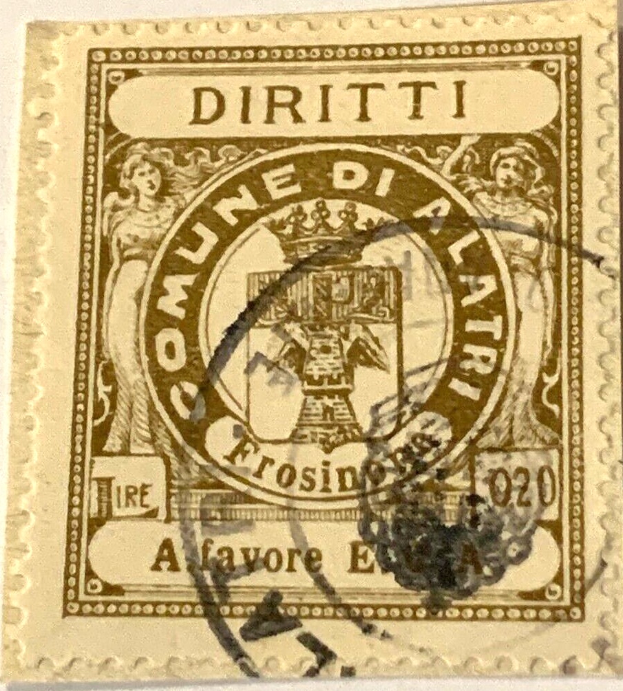 Marca da Bollo del Comune di ALATRI su Carta Bianca Sottile di dimensioni 24 x 33 mm