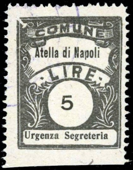 Marca da Bollo del Comune di ATELLA DI NAPOLI su Carta Rosa di dimensioni 22 x 29 mm