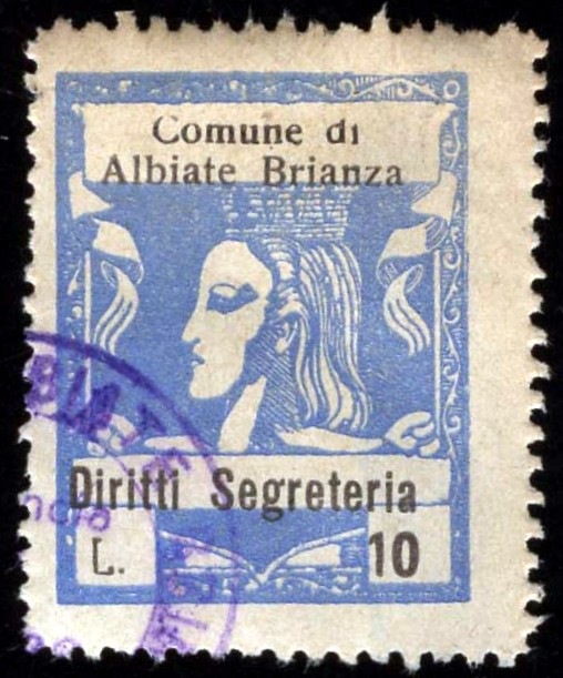 Marca da Bollo del Comune di ALBIATE su Carta Bianca di dimensioni 22,5 x 29 mm