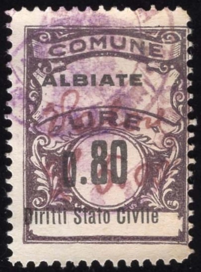 Marca da Bollo del Comune di ALBIATE su Carta Bianca di dimensioni 23 x 29 mm