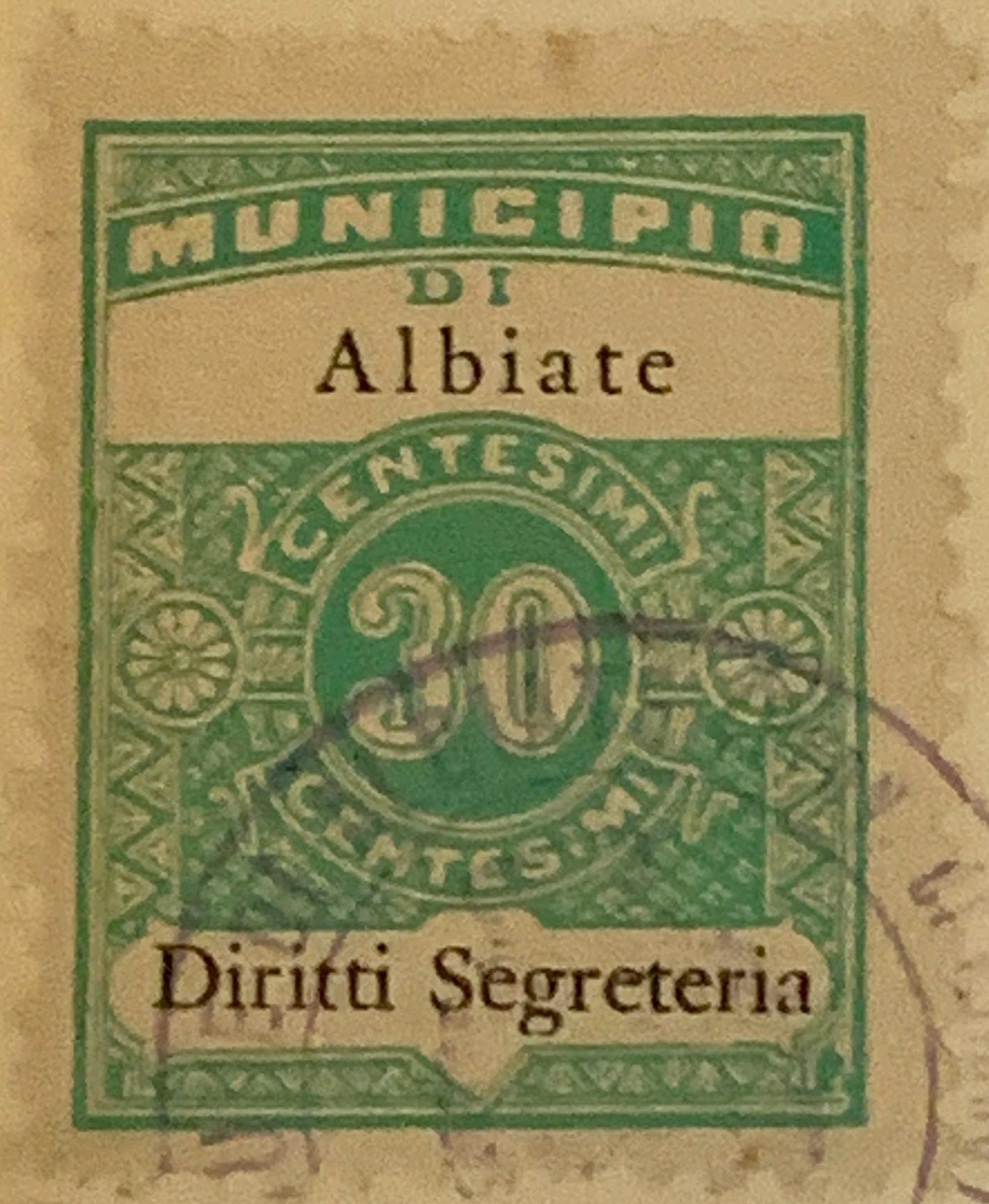 Marca da Bollo del Comune di ALBIATE su Carta Bianca di dimensioni 22 x 29 mm