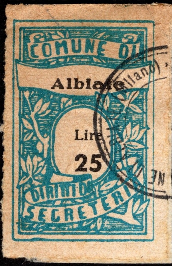 Marca da Bollo del Comune di ALBIATE su Carta Bianca di dimensioni 22 x 32 mm