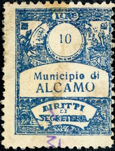 Marca da Bollo del Comune di ALCAMO su Carta Bianca di dimensioni 21,5 x 28 mm