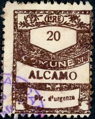 Marca da Bollo del Comune di ALCAMO su Carta Bianca Sottile di dimensioni 22 x 28 mm