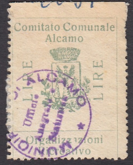 Marca da Bollo del Comune di ALCAMO su Carta Bianca Sottile di dimensioni 28,5 x 38 mm